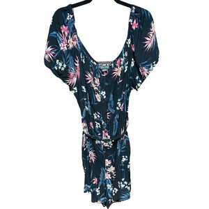 City Chic Black‎ Floral Palm Button Front Off the Shoulder Romper Plus Size 24